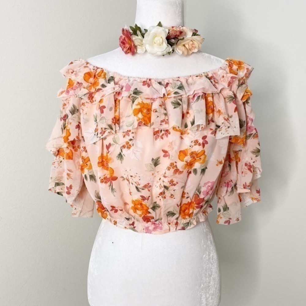 Favlux floral layered cropped top NWT